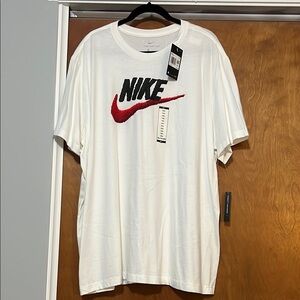 Nike Men's Cream T-Shirt with Red Logo